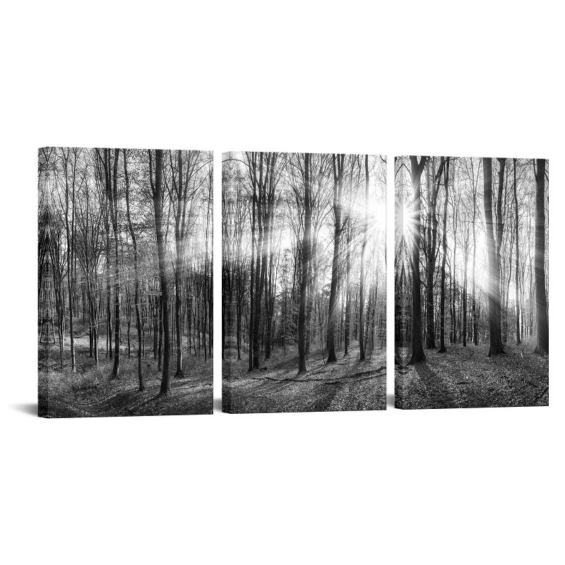 LevvArts Canvas Wall Art Black and White Forest Picture Art Prints Winter Sunrise Nature Landscape Painting for Bedroom Living Room Office Wall Decor - Image 1